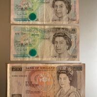 Banconote 10£ 1988 e 5£ pounds 1990 G. M. Gill