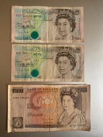 Banconote 10£ 1988 e 5£ pounds 1990 G. M. Gill