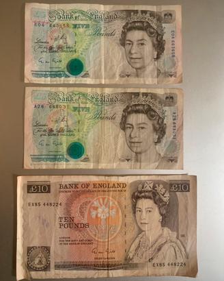 Banconote 10£ 1988 e 5£ pounds 1990 G. M. Gill