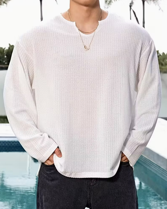 Maglietta da uomo larga a maniche lunghe con scoll