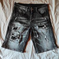 Shorts Jeans Strappati Grigio Scuro