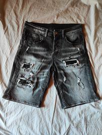 Shorts Jeans Strappati Grigio Scuro