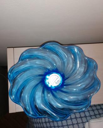 Vaso per frutta in Cristallo Blu, base argento 925