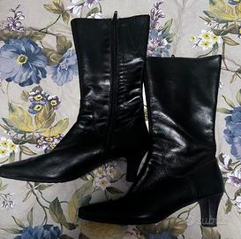 Stivali Pelle Neri Miss Clair Oro T 37 Cuoio Italy