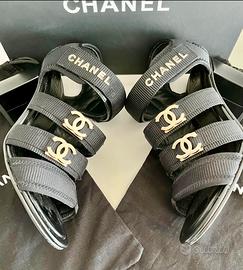 CHANEL , Sandali In Tessuto Nero