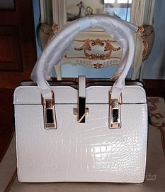 borsa in ecopelle stampata bianca 