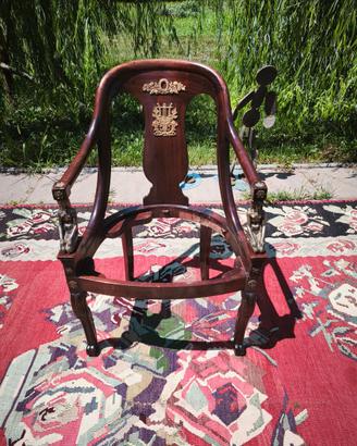 Poltrona Impero Antica in Legno Mogano con Bronzo