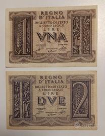 24#. Banconote 1 e 2 Lire.