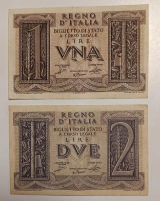 24#. Banconote 1 e 2 Lire.