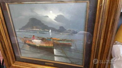 Quadro mario galanti barche pescatori golfo