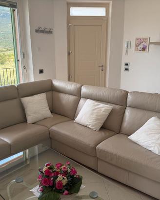 Divano angolare in pelle con relax reclinabile