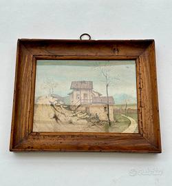 DISEGNO su carta metà 1800 cornice coeva in legno