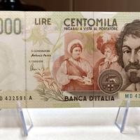Banconota 100.000 lire Caravaggio in fior di stamp
