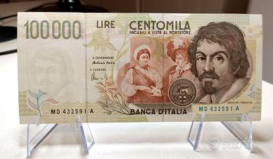 Banconota 100.000 lire Caravaggio in fior di stamp