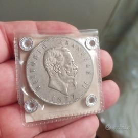 Argento Moneta Periziata 5 L Scudo Regno d'Italia 