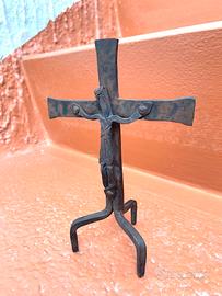 Croce Antica Da Altare Originale 1700 In Ferro