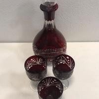 Bottiglia + 3 calici cristallo di boemia molati