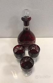 Bottiglia + 3 calici cristallo di boemia molati