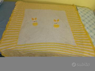 coperta copertina lana coniglietti 120x135cm