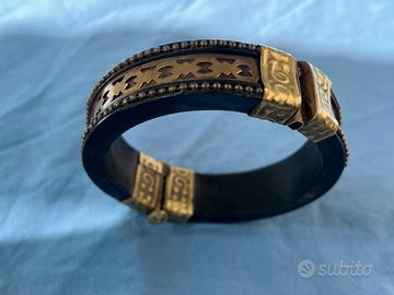 Bracciale rigido vintage in ebano e ottone
