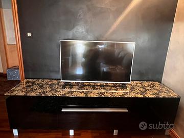 Madia moderna 210 cm con top in vetro decorato