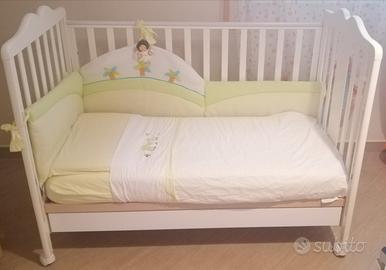 Lettino con sbarre, biancheria letto