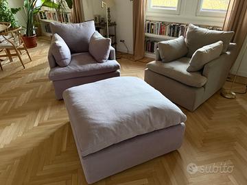 2 poltrone e pouf lino Timothy Oulton Noble Souls