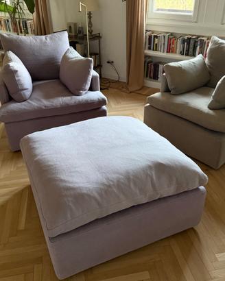 2 poltrone e pouf lino Timothy Oulton Noble Souls