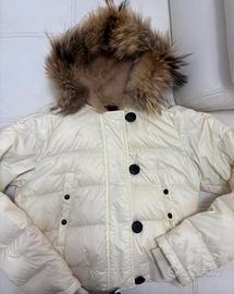MONCLER panna con cappuccio in pelliccia beige 