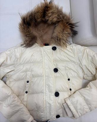 MONCLER panna con cappuccio in pelliccia beige 