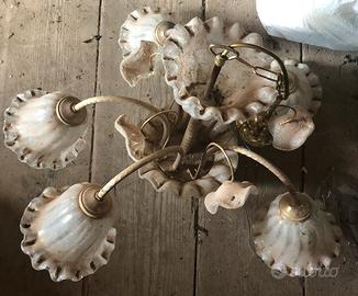 Lampadario con 5 luci in vetro