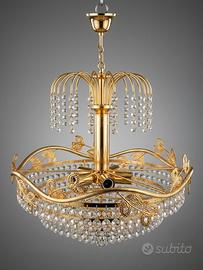 Lampadario Vintage a Fontana Oro e Cristalli -