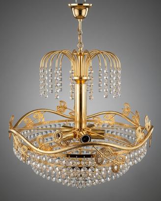 Lampadario Vintage a Fontana Oro e Cristalli -