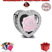 Charms beads Argento S925 rosa ciondolo bracciale