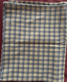 Tovaglia vintage metà ‘900  a quadri blu e beige