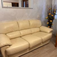 Divano letto 3 posti in vera pelle e poltrona