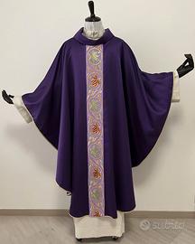 Casula viola raso con striscia floreale Vi20