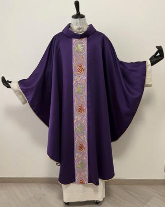 Casula viola raso con striscia floreale Vi20
