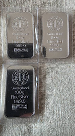 3 Lingotti Argento 100g - Argor-Heraeus - Purezza