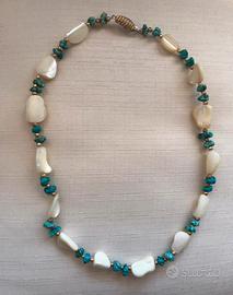 Collana girocollo madreperla e pietra turchese