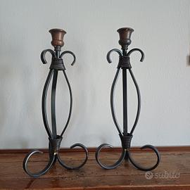 candelabri coppia in ferro battuto e rame
