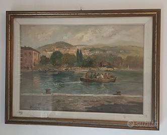 Dipinto olio di Busti 50 x 70 paesaggio lacustre