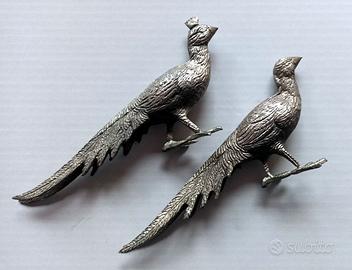 N.2 STATUETTE in PELTRO VINTAGE Coppia di Pavoni