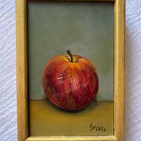 Mela rossa - Dipinto a olio originale con cornice