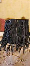 Borsa  con frange blu in pelle
