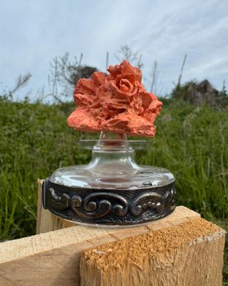 Flacone profumo vintage vetro argento ceramica