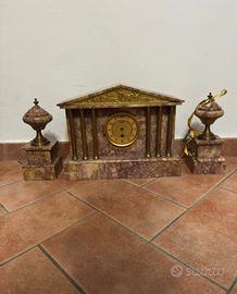 Orologio da camino in marmo e bronzo Vintage