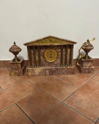Orologio da camino in marmo e bronzo Vintage