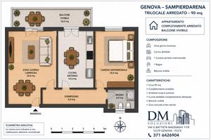 Sampierdarena trilocale arredato con balcone