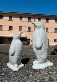 Coppia pinguini decorativi ceramica bianca